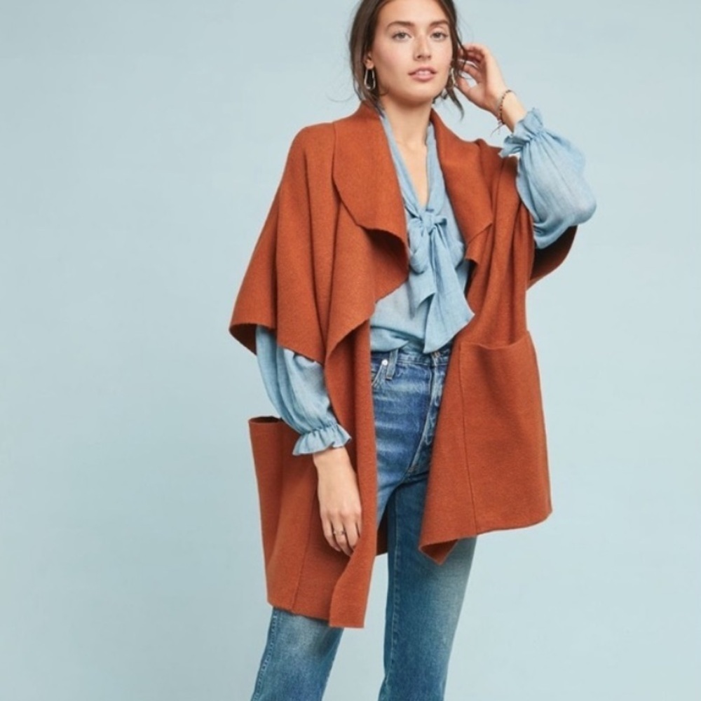 Anthropologie Moth Sophie Rust Waterfall Drape Boho Cottagecore Open Cardigan